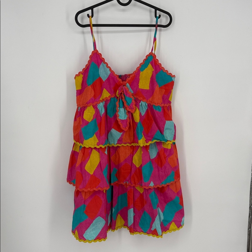 NWT Scrap work Pink Multi Geo Tiered Dress size L - Picture 3 of 8
